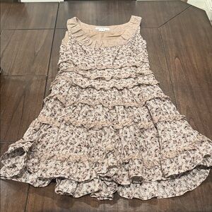 Kensie Floral Ruffle Dress in Cream and Brown